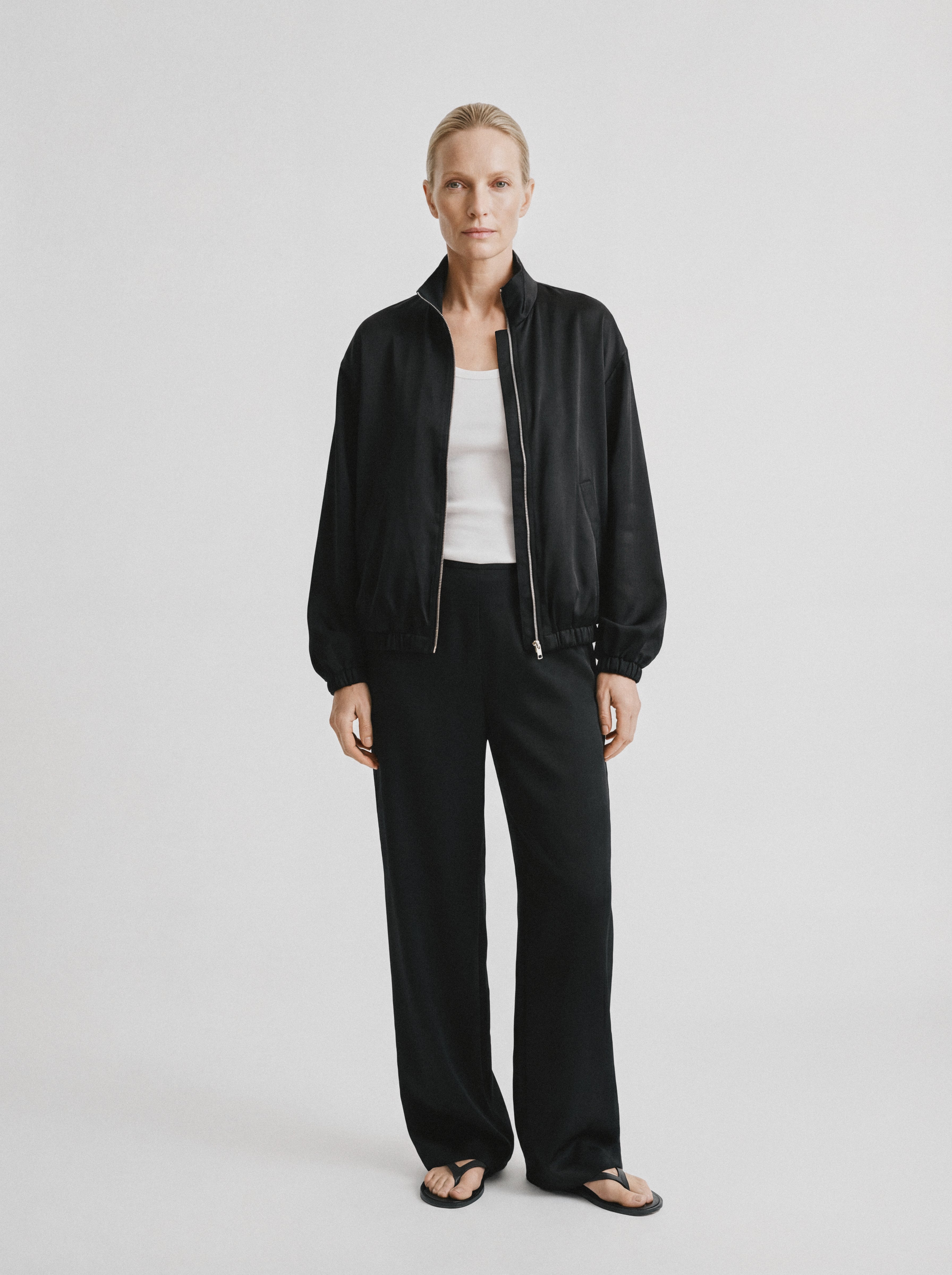 Wide Leg Silk Trousers Black