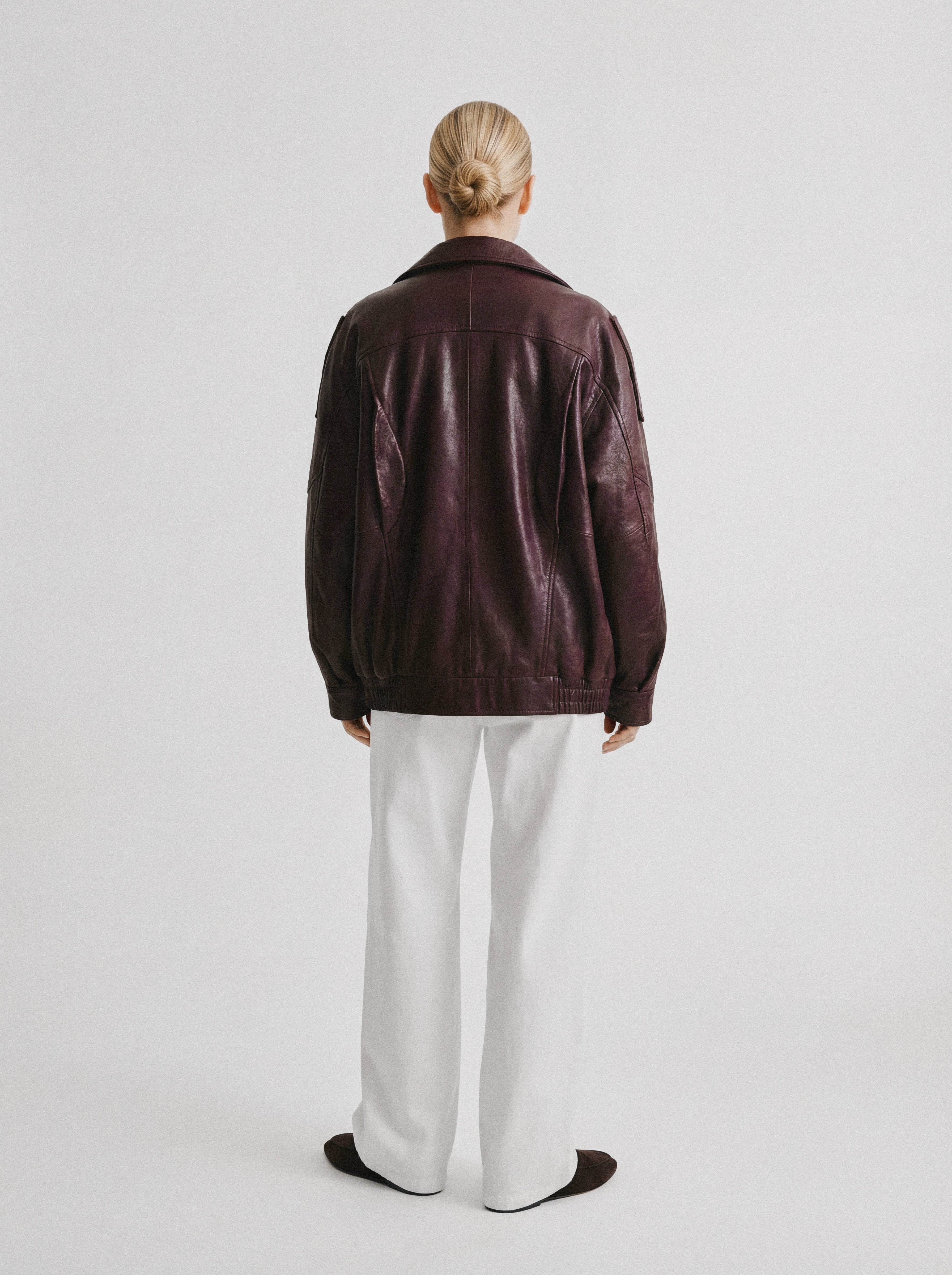 Relaxed Lambskin Leather Jacket Burgundy