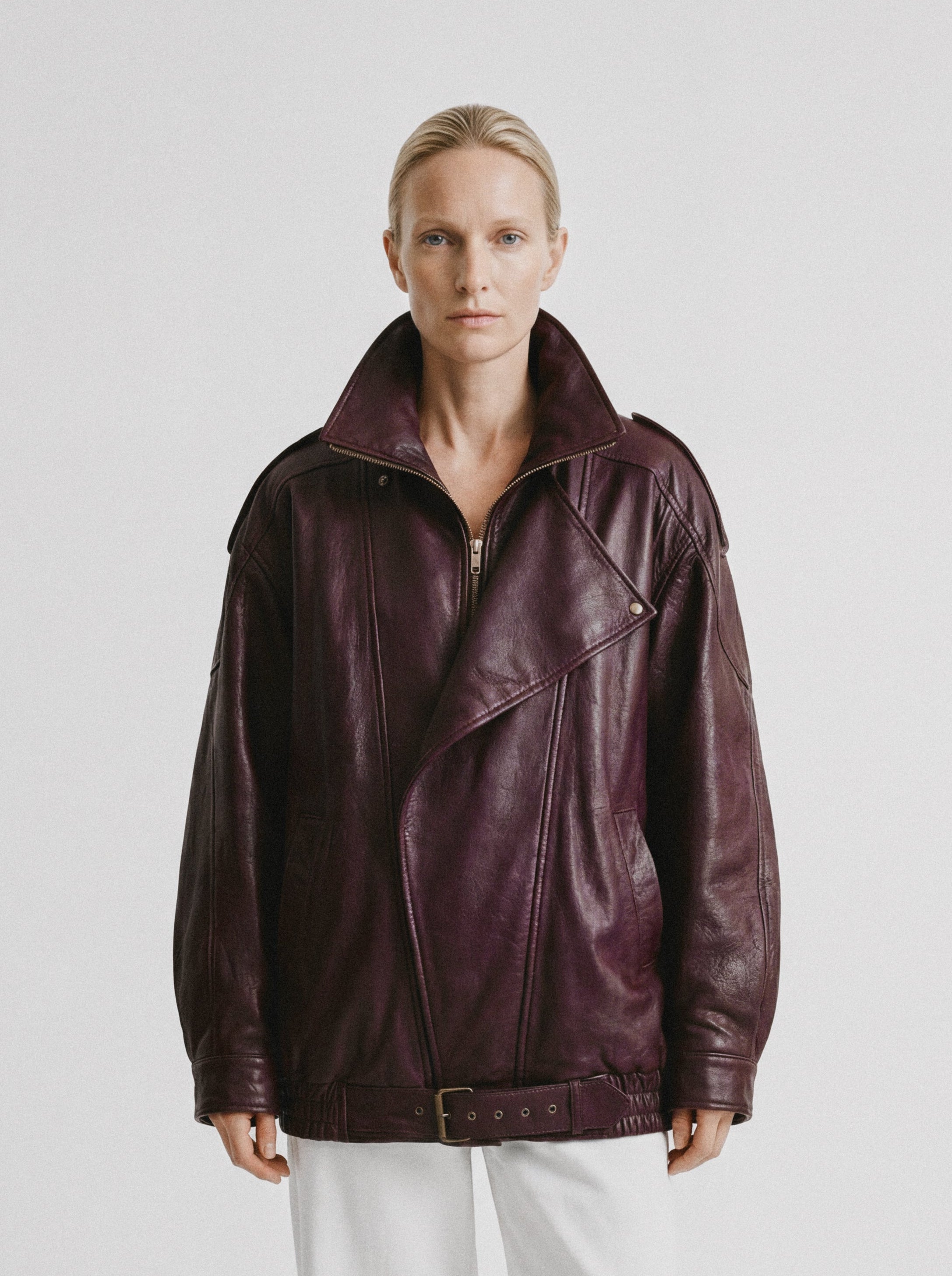 Relaxed Lambskin Leather Jacket Burgundy