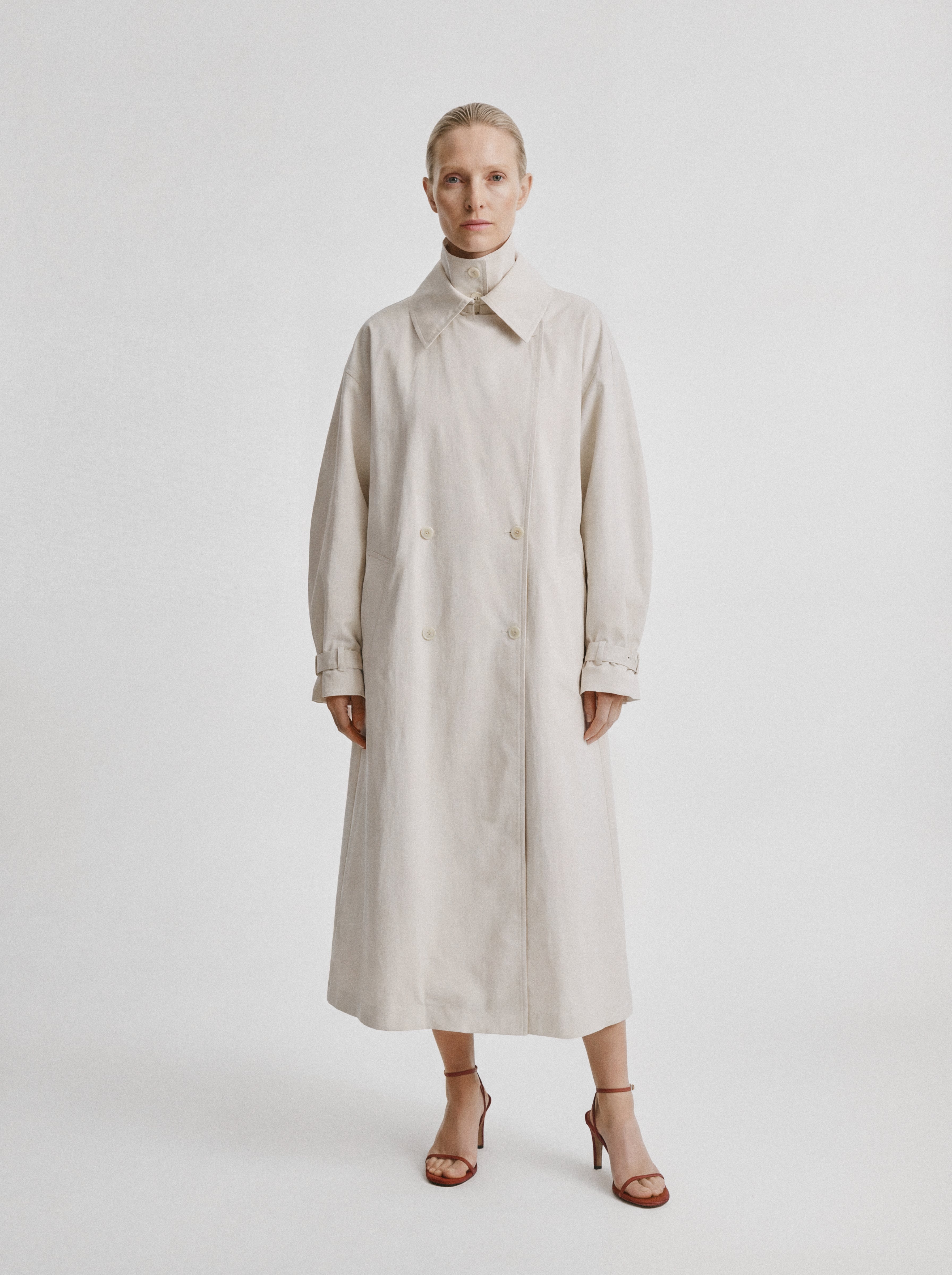 Relaxed Double Breasted Trench Coat White