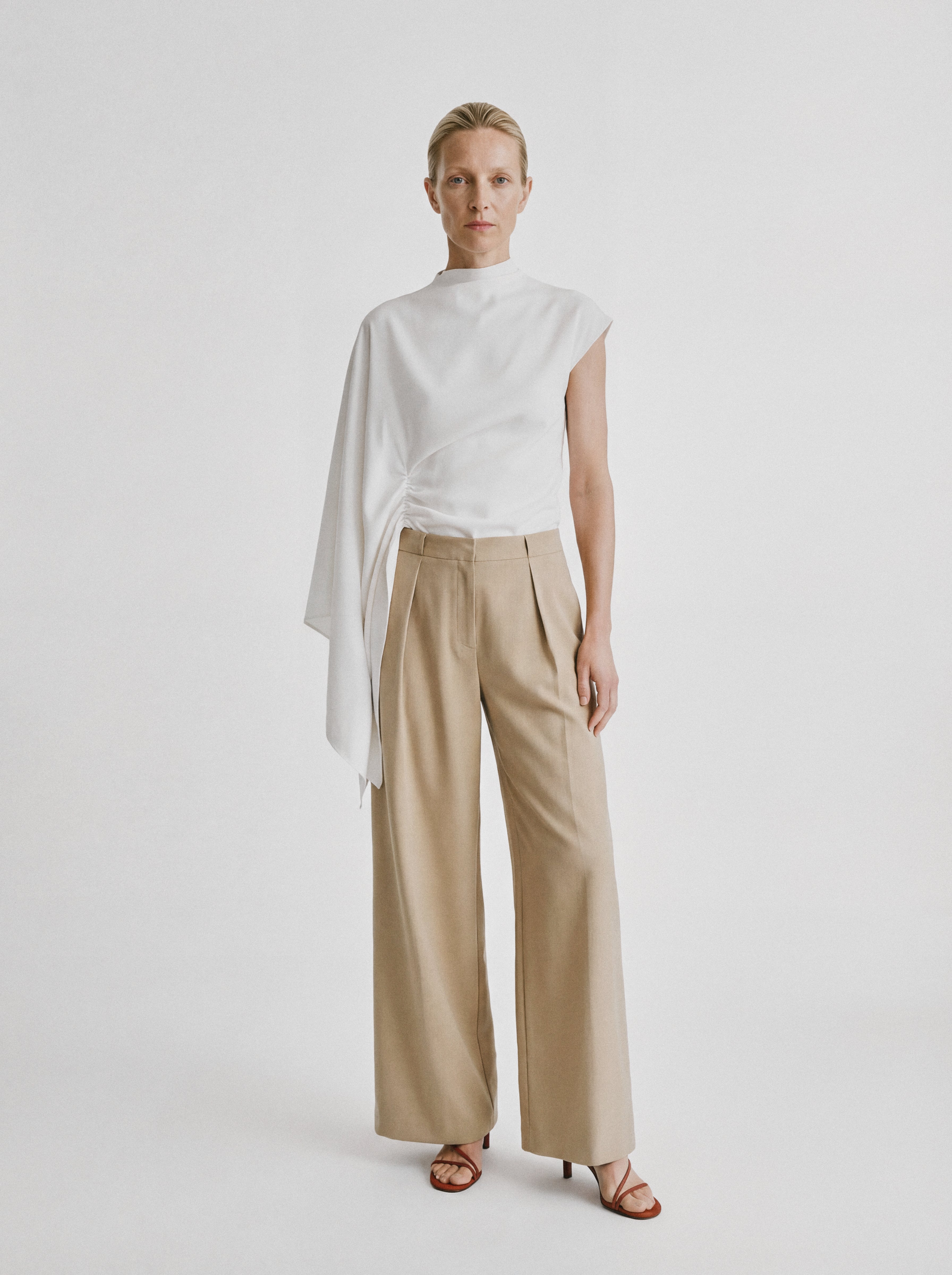 Asymmetric Draped Cape Top Ivory