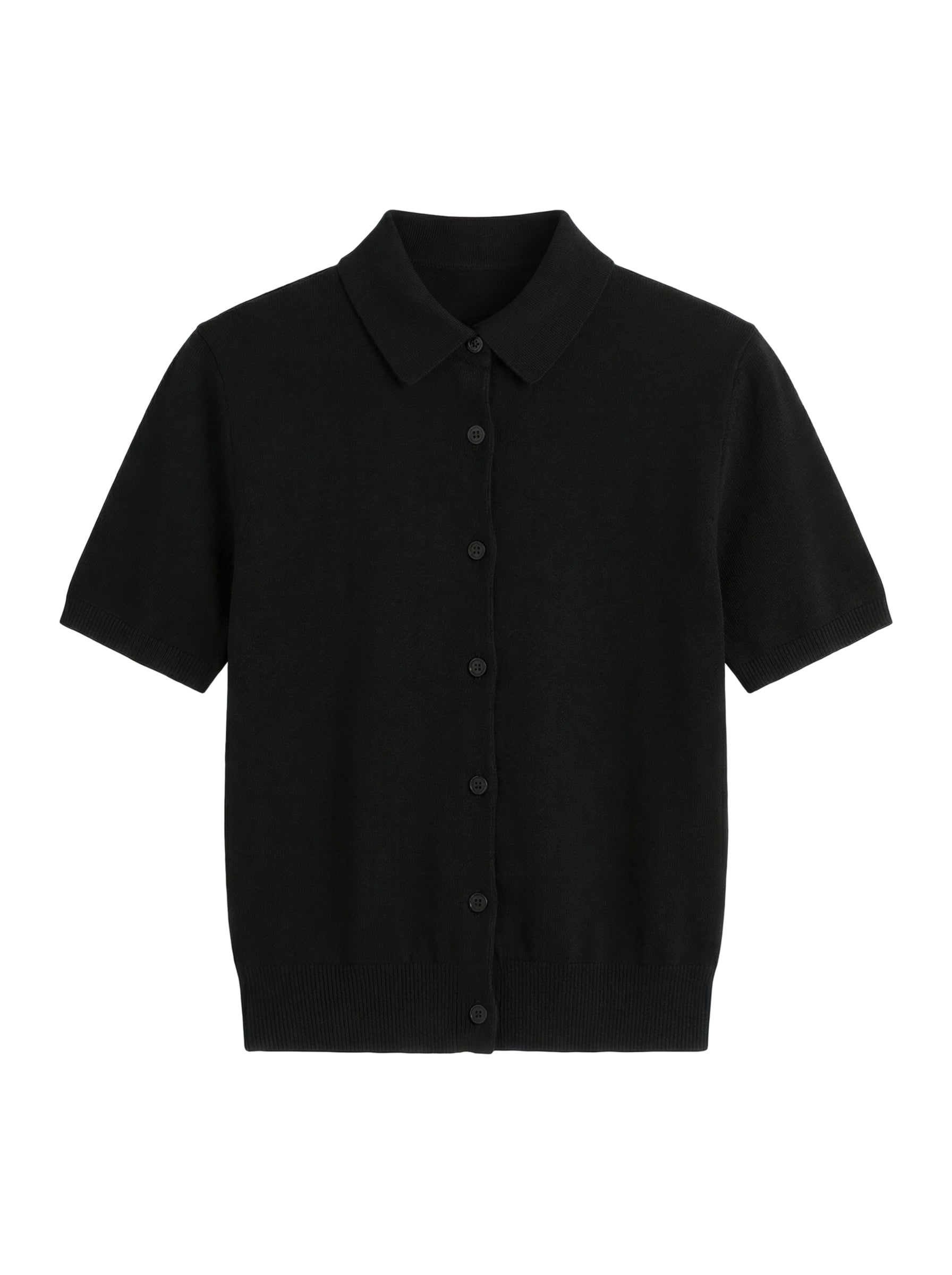 Short Sleeve Knit Polo Top Black