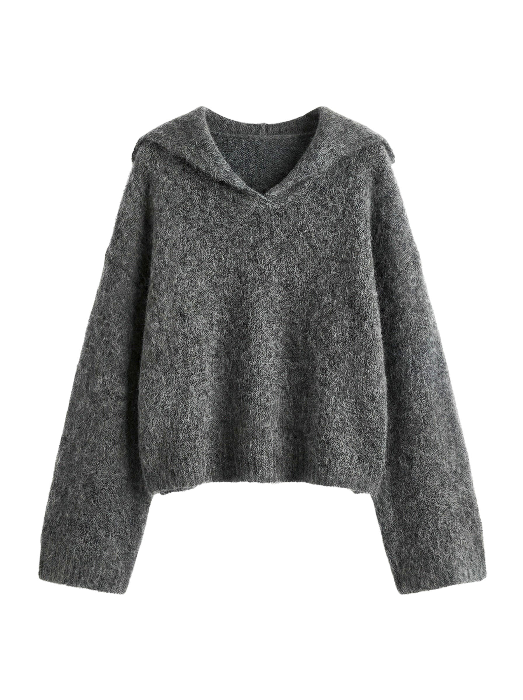Relaxed Mohair Wool Knit Sweater Grey
