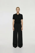 Short Sleeve Knit Polo Top Black