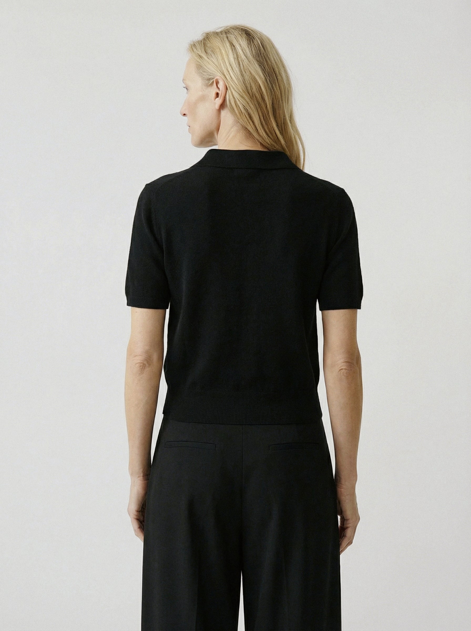 Short Sleeve Knit Polo Top Black
