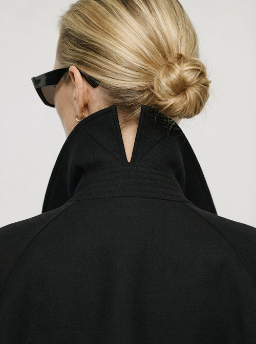 Double Breasted Wool Trench Coat Black