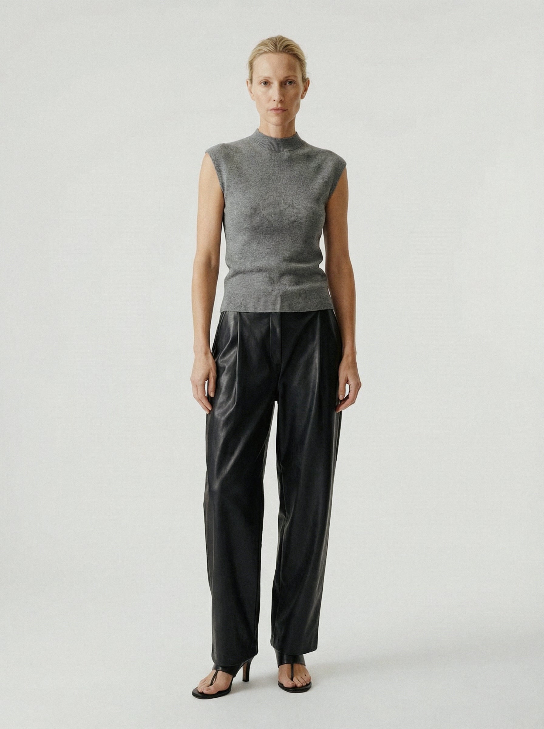 Tailored Faux Leather Trousers Black